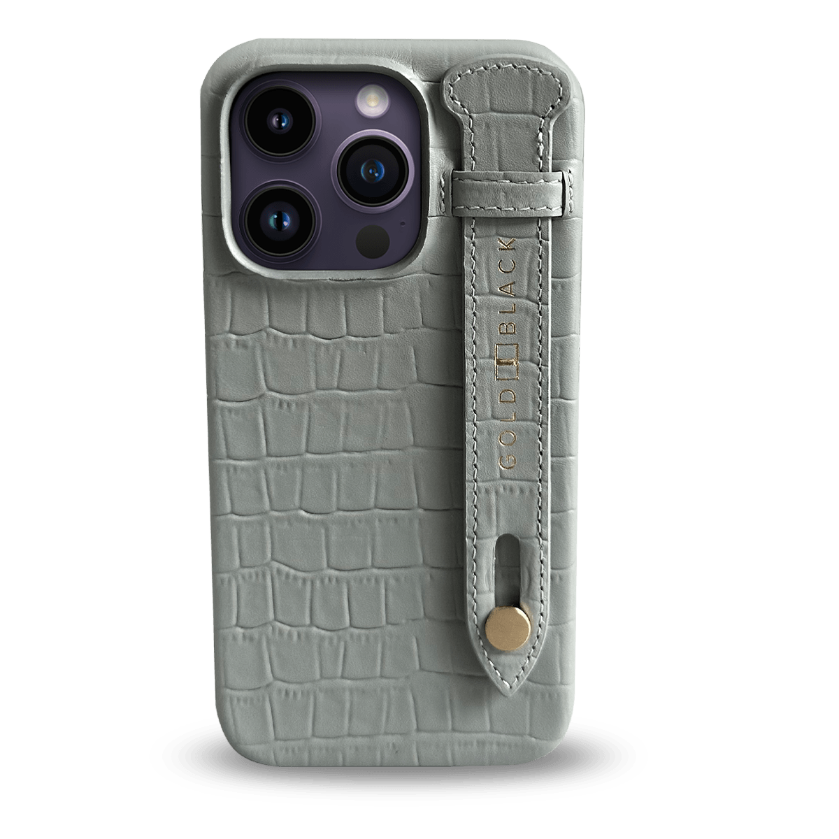 iPhone 14 Pro Slim Lederhülle Kroko-Prägung pastel grün mit Fingerschlaufe - GOLDBLACKpremium