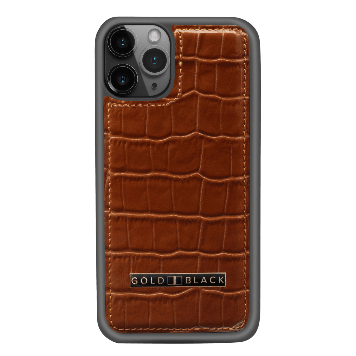 iPhone 11 Pro Lederhülle KROKO-PRÄGUNG Braun - GOLDBLACKpremium