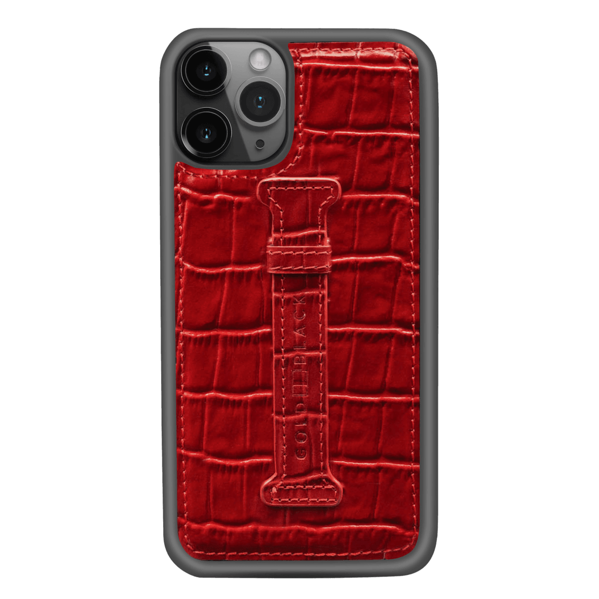 iPhone 11 Pro Lederhülle Mit Fingerschlaufe KROKO-PRÄGUNG Rot - GOLDBLACKpremium