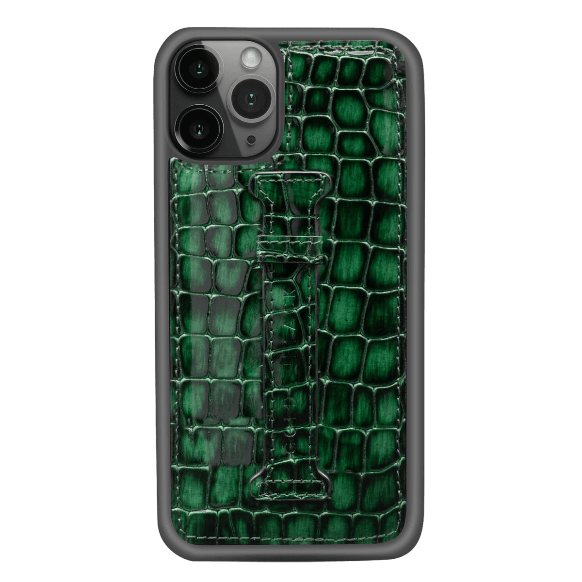 iPHONE 11 PRO LEDERHÜLLE MIT FINGERSCHLAUFE MILANO-Design GRÜN - GOLDBLACKpremium