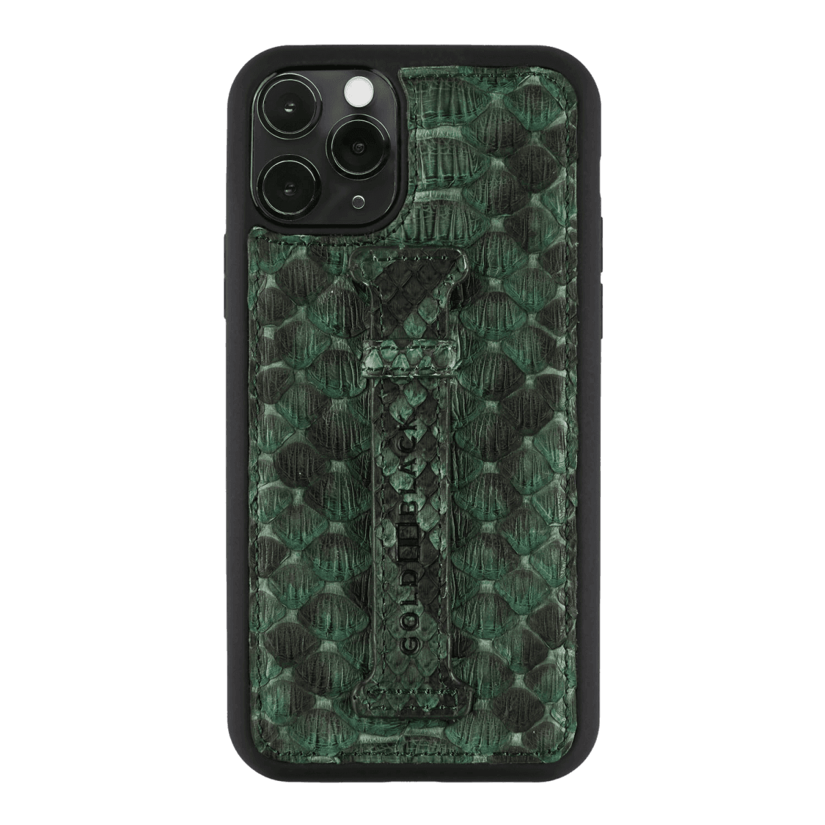 iPHONE 11 PRO LEDERHÜLLE MIT FINGERSCHLAUFE PYTHON DUNKELGRÜN - GOLDBLACKpremium