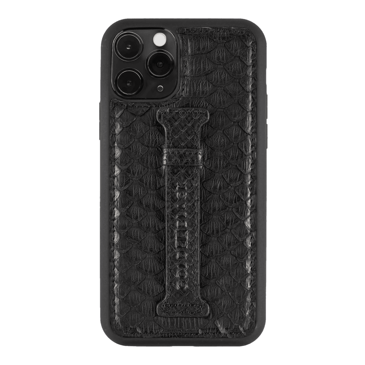 iPHONE 11 PRO LEDERHÜLLE MIT FINGERSCHLAUFE PYTHON TIEFSCHWARZ - GOLDBLACKpremium