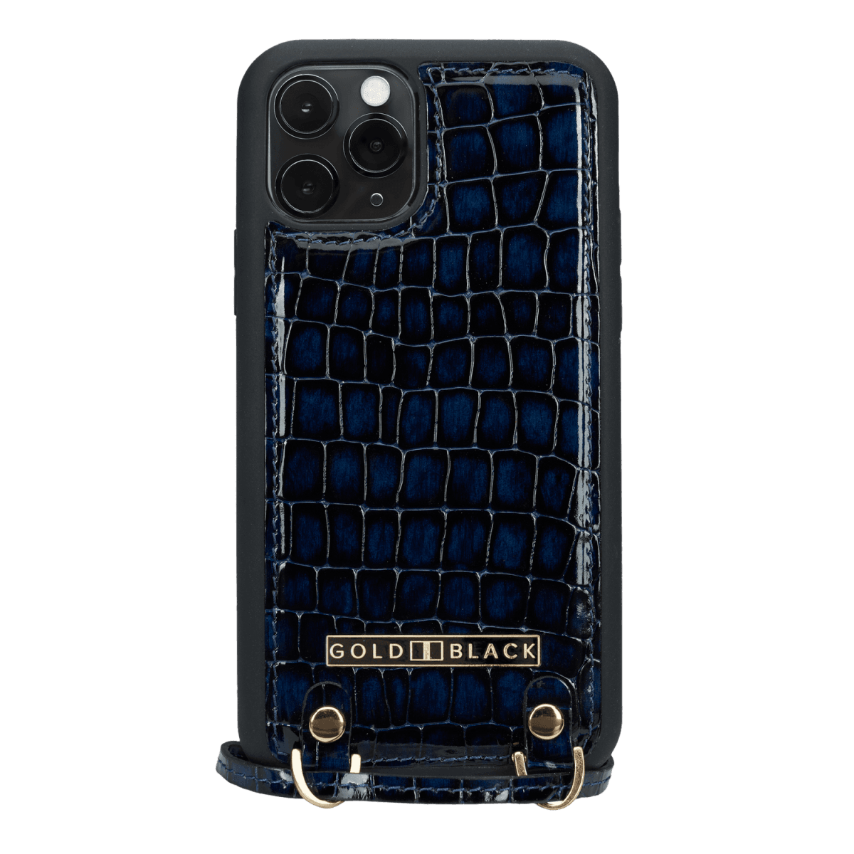 iPHONE 11 PRO LEDERHÜLLE MIT NECKLACE MILANO-Design BLAU - GOLDBLACKpremium