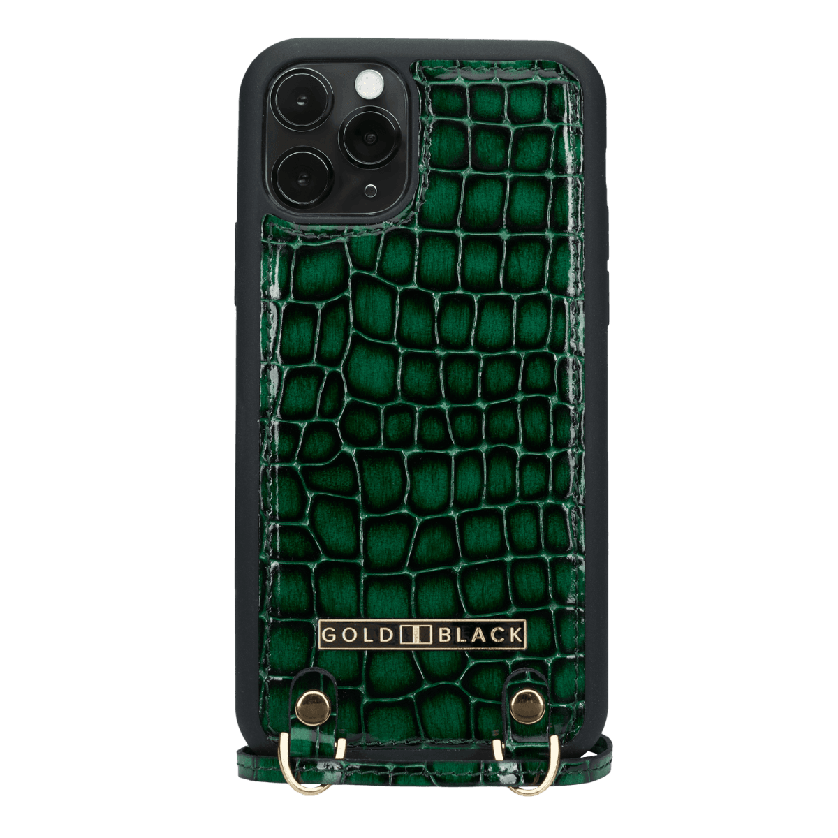 iPHONE 11 PRO LEDERHÜLLE MIT NECKLACE MILANO-Design GRÜN - GOLDBLACKpremium