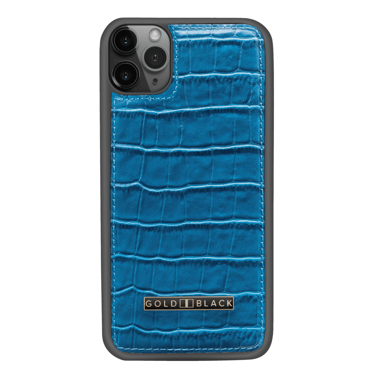 iPhone 11 Pro Max Lederhülle KROKO-PRÄGUNG Blau - GOLDBLACKpremium