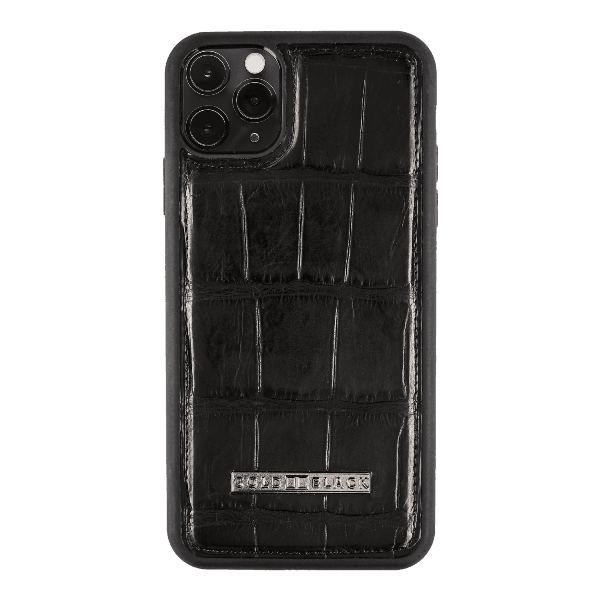 iPhone 11 Pro Max Lederhülle Krokodilleder Schwarz - GOLDBLACKpremium