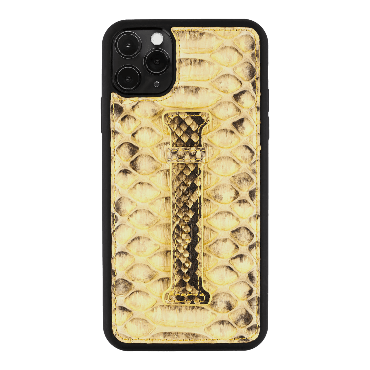 iPhone 11 Pro Max Lederhülle mit Fingerschlaufe Python Gelb - GOLDBLACKpremium