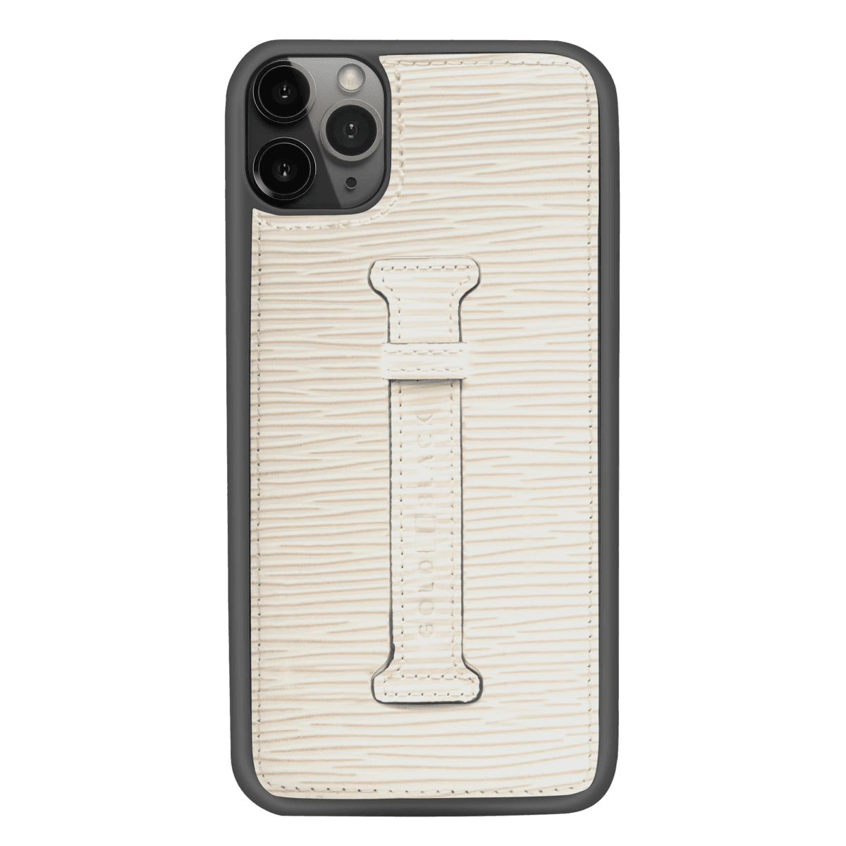 iPhone 11 Pro Max Lederhülle mit Fingerschlaufe UNICO-Prägung Weiss - GOLDBLACKpremium