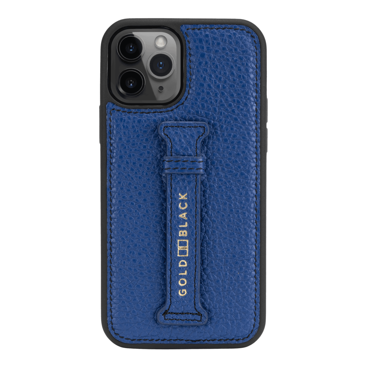 iPhone 12 / 12 Pro Lederhülle mit Fingerschlaufe Nappa Blau - GOLDBLACKpremium
