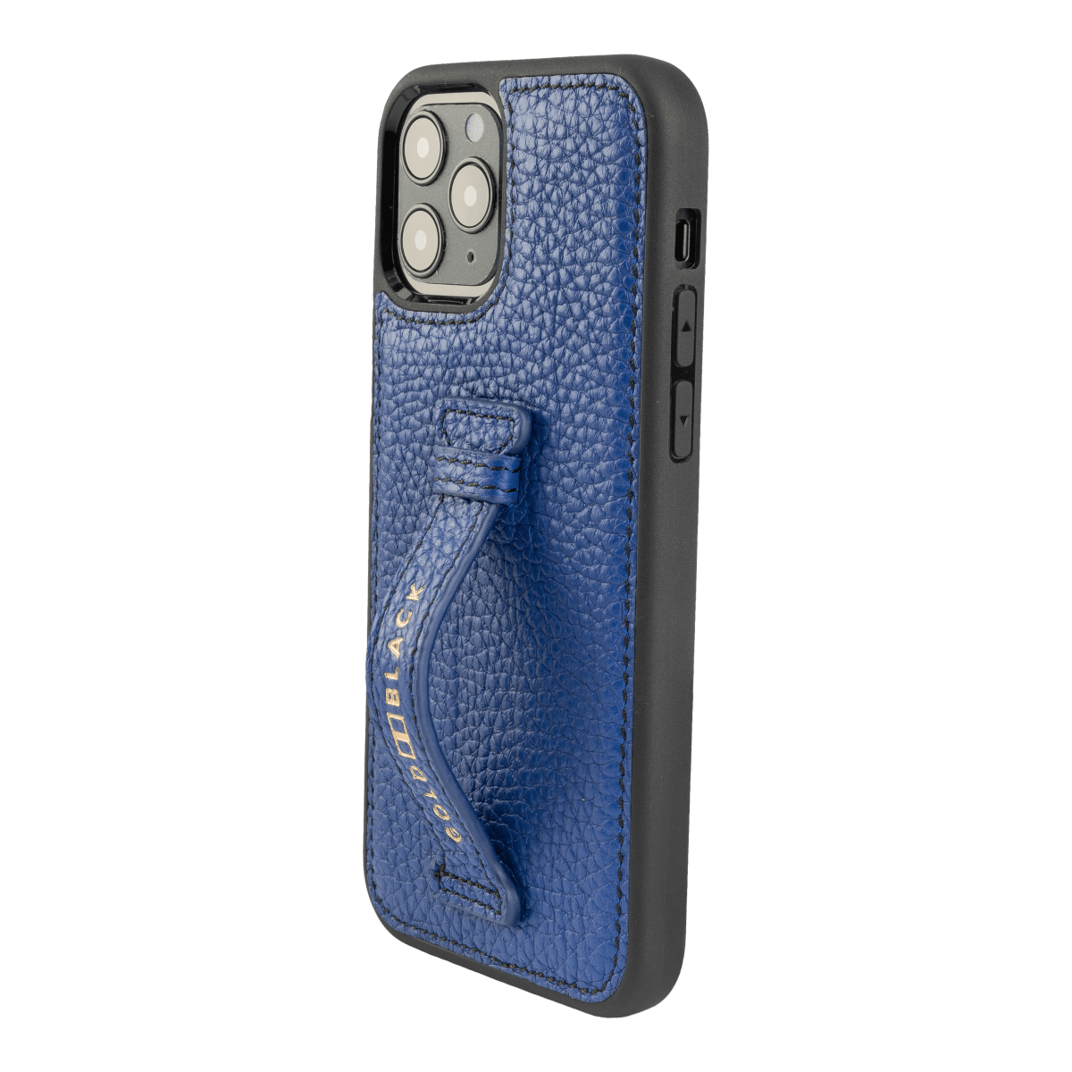 iPhone 12 / 12 Pro Lederhülle mit Fingerschlaufe Nappa Blau - GOLDBLACKpremium