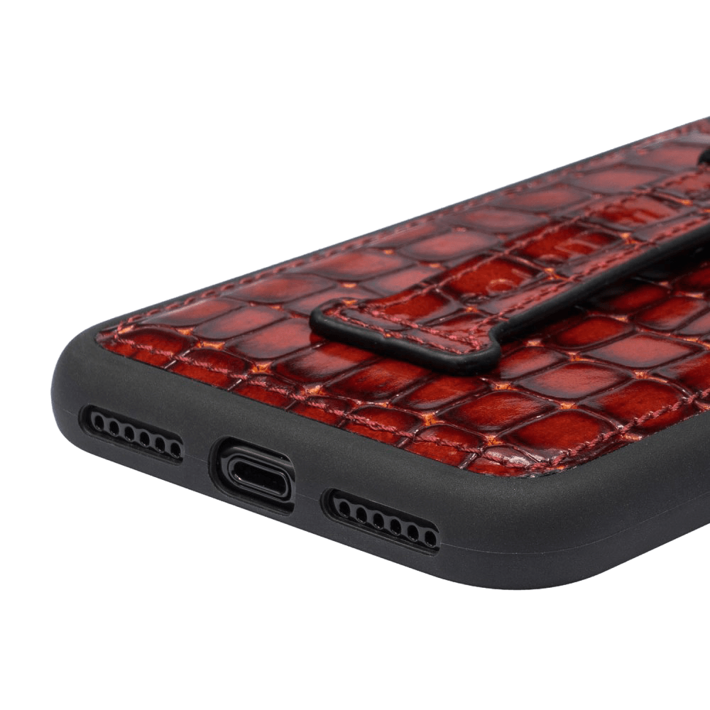 iPHONE 11 PRO LEDERHÜLLE MIT FINGERSCHLAUFE MILANO-Design BRAUN - GOLDBLACKpremium