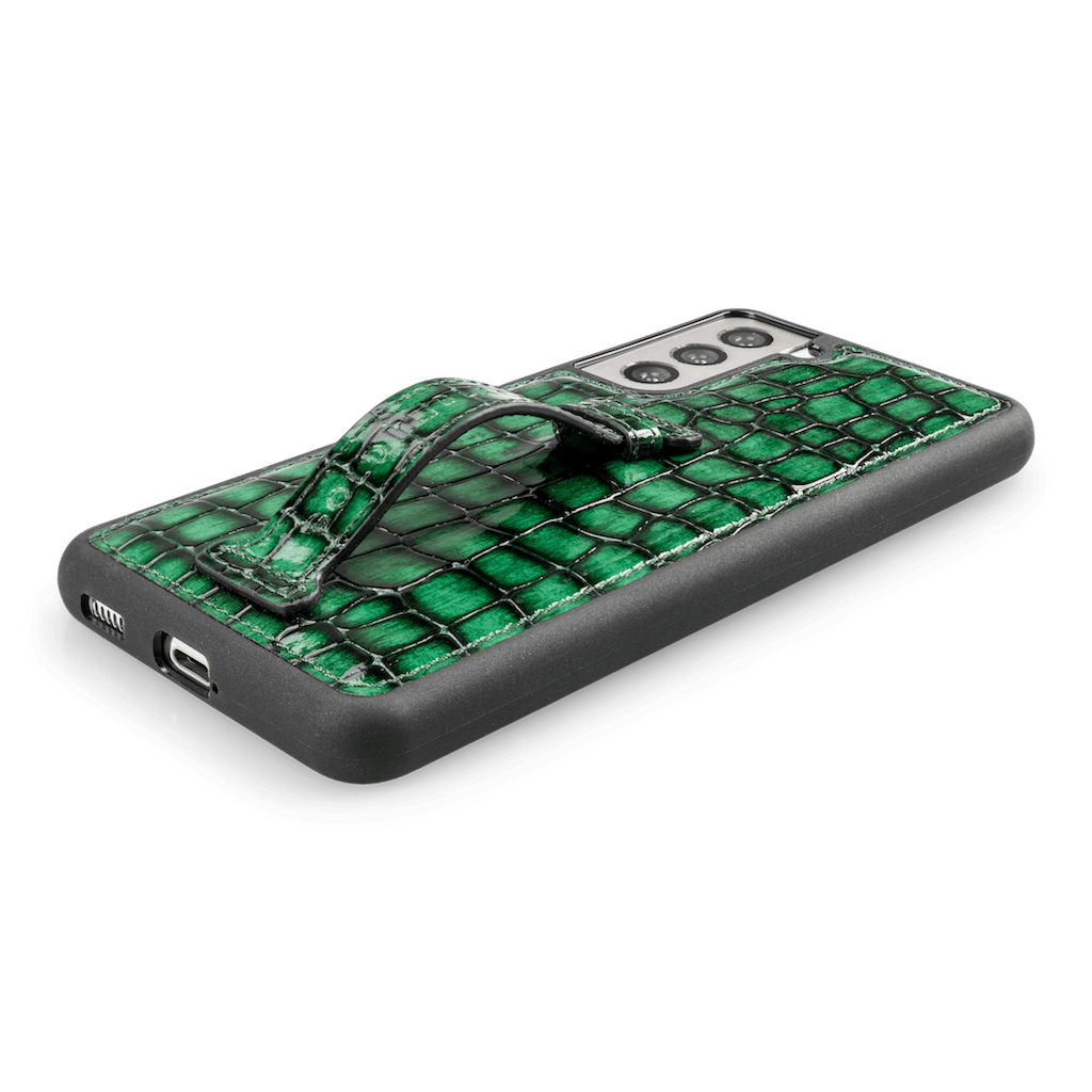 Samsung S21 Lederhülle mit Fingerschlaufe Milano Grün - GOLDBLACKpremium