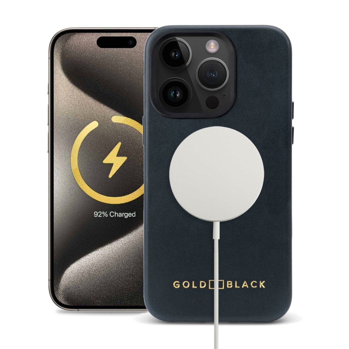 iPhone 15 Pro Lederhülle Luxe blau mit MagSafe - GOLDBLACKpremium