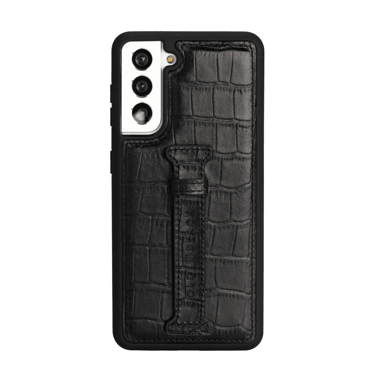 Samsung S21 Lederhülle mit Fingerschlaufe Croco Schwarz - GOLDBLACKpremium